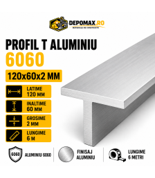 Profil T aluminiu 120 x 60 x 2 mm, 6 metri